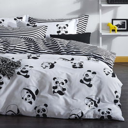 L'essentiel linge de maison Juego de funda nórdica Panda Blanco y Negro, Doble
